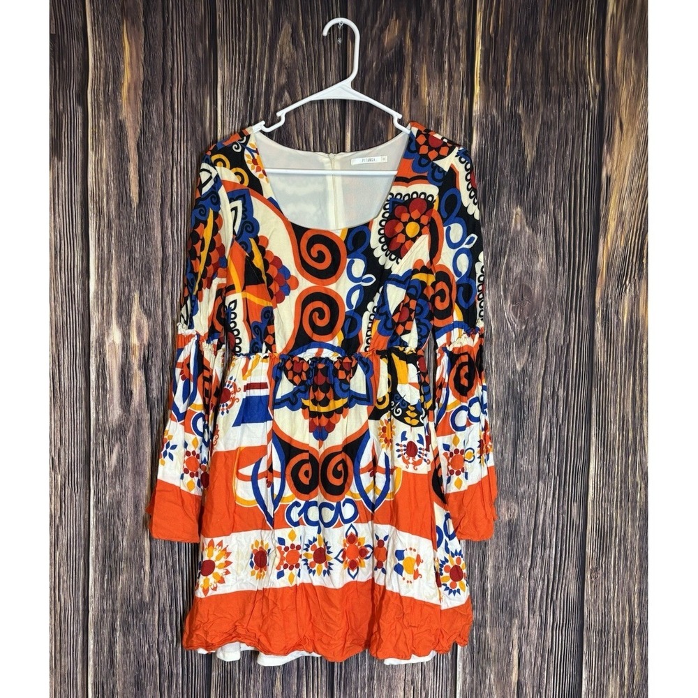 Pitanga Dress Womens M Multicolor Tiered Mini Long Sleeve Boho Chic Casual - Picture 2 of 16
